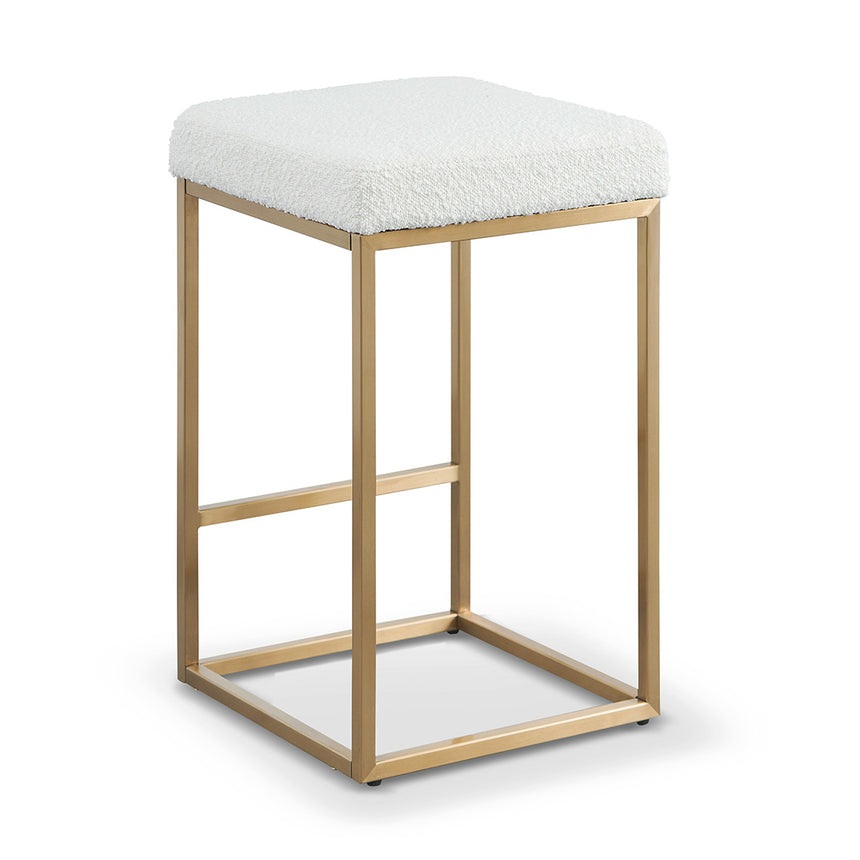 CBS8564-BS Ivory White Boucle Bar Stool - Brushed Gold Base