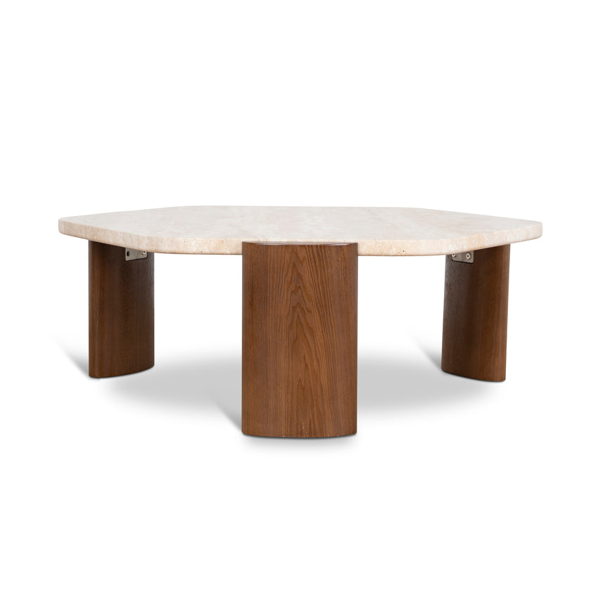 CCF10373-NY 100cm Travertine Coffee Table - Walnut