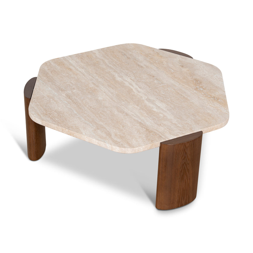 CCF10373-NY 100cm Travertine Coffee Table - Walnut