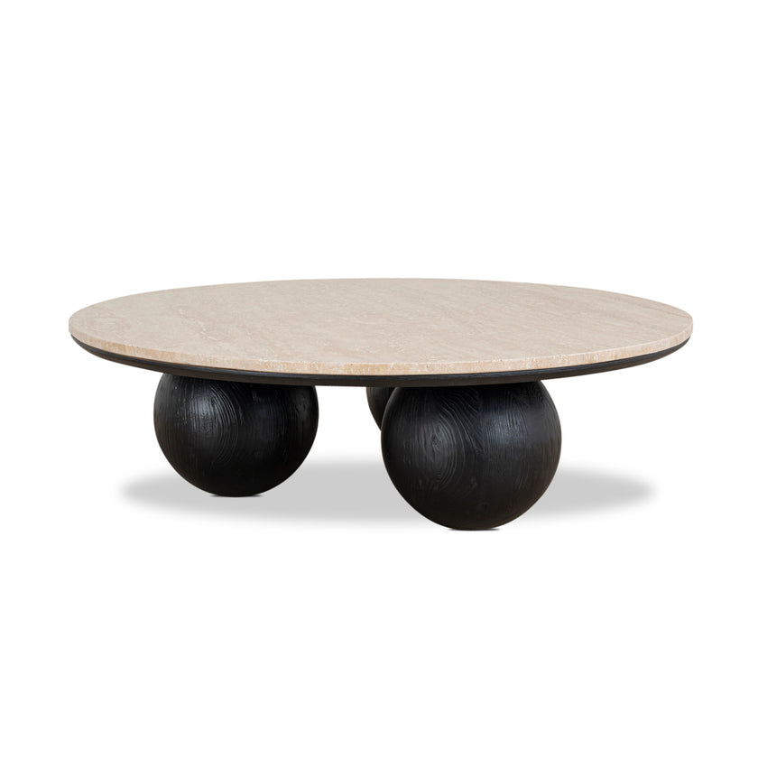 CCF10430-NI 100cm Round Travertine Coffee Table - Black