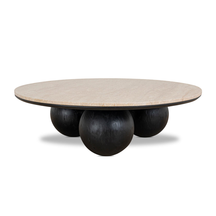 CCF10430-NI 100cm Round Travertine Coffee Table - Black