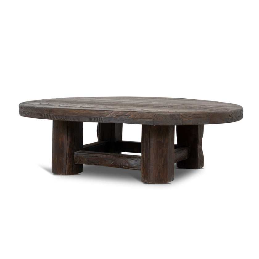 CCF12526-NA 100cm Elm Round Coffee Table - Dark Brown