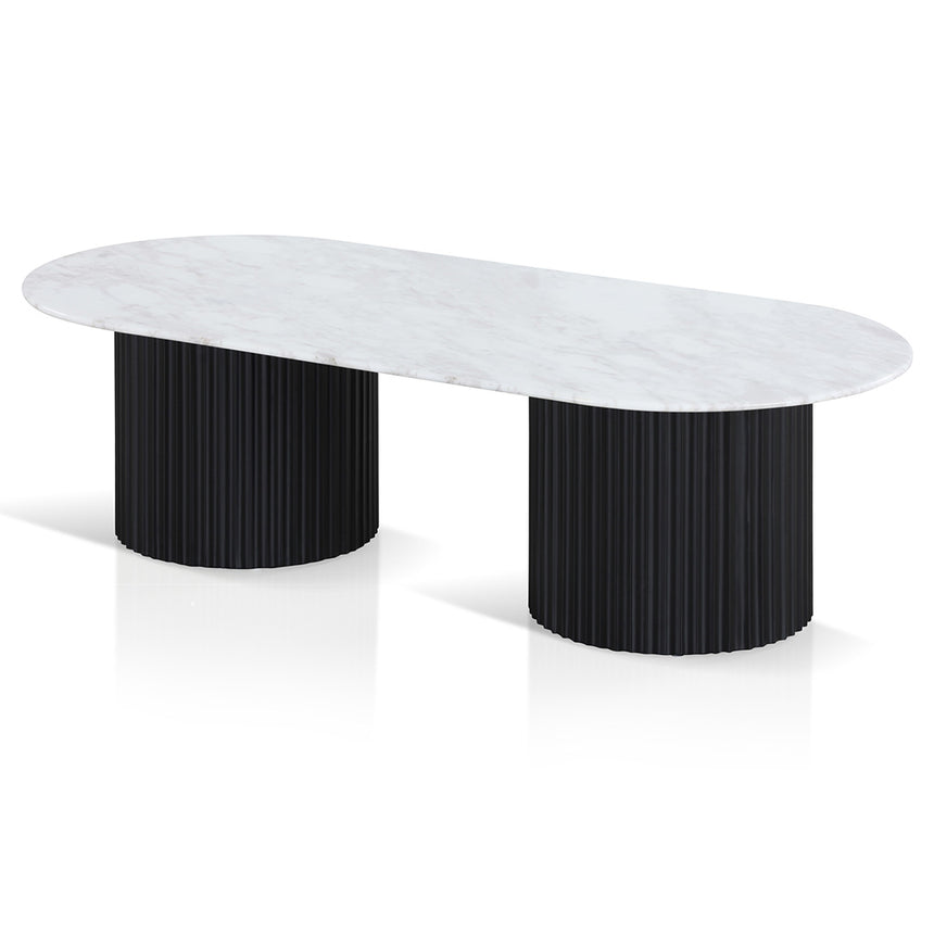 CCF8631-DW 1.3m Travertine Top Oval Coffee Table - Black Base