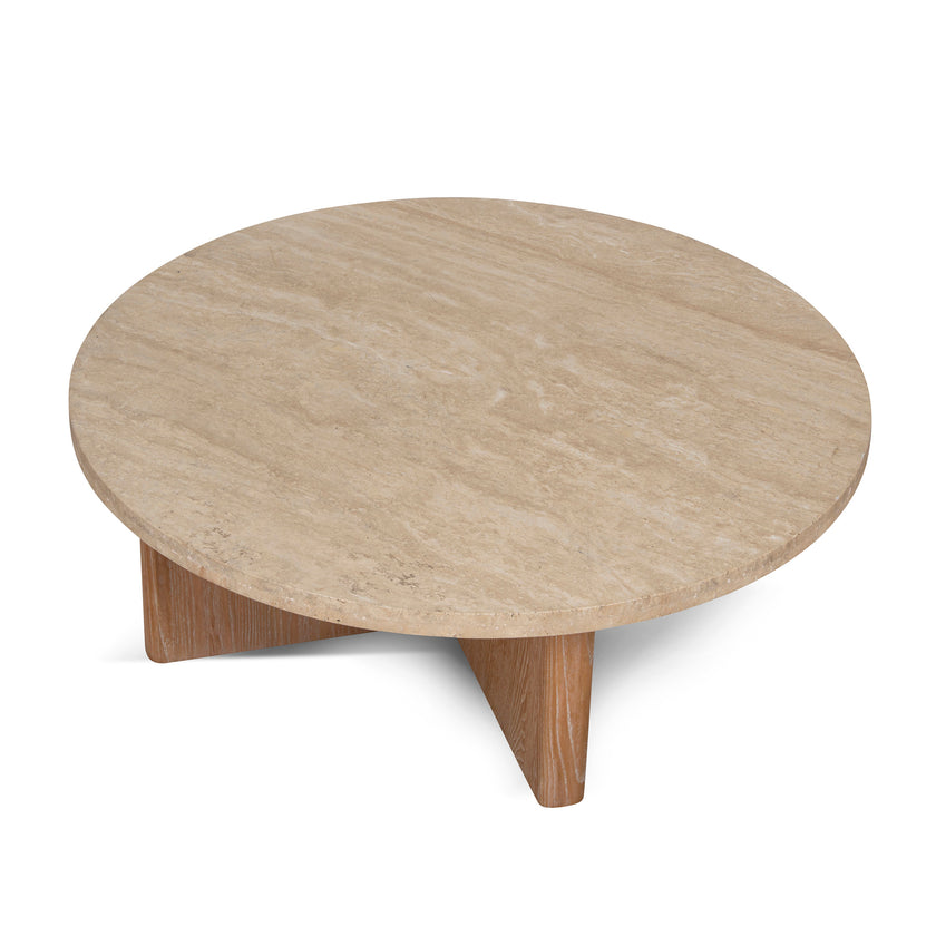 CCF8666-NI Travertine Marble 100cm Round Coffee Table - Light Natural Elm