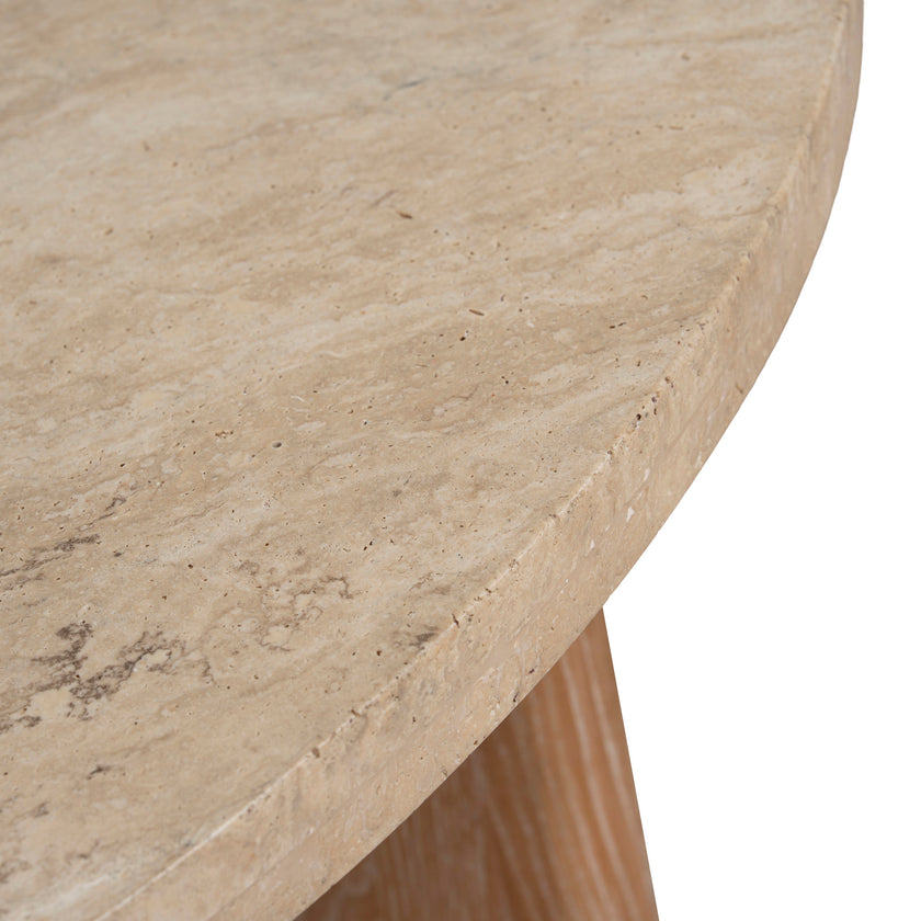 CCF8666-NI Travertine Marble 100cm Round Coffee Table - Light Natural Elm