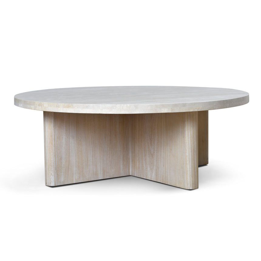 CCF8666-NI Travertine Marble 100cm Round Coffee Table - White Wash