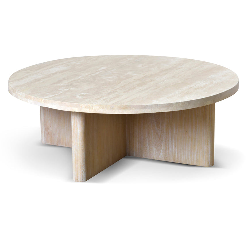 Ex Display - CCF8666-NI Travertine Marble 100cm Round Coffee Table - White Wash