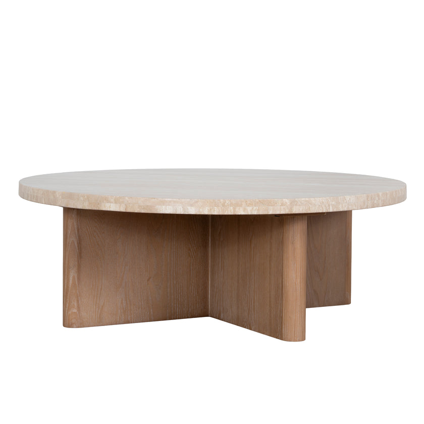 CCF8666-NI Travertine Marble 100cm Round Coffee Table - White Wash