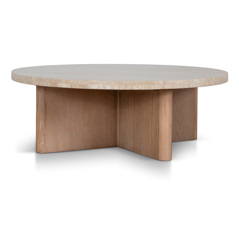 CCF8666-NI Travertine Marble 100cm Round Coffee Table - Light Natural Elm