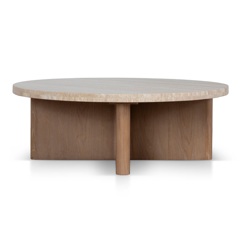 CCF8666-NI Travertine Marble 100cm Round Coffee Table - White Wash