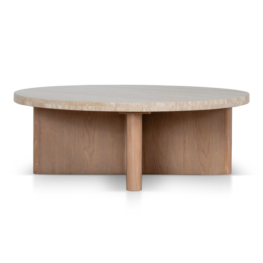 CCF8666-NI Travertine Marble 100cm Round Coffee Table - Light Natural Elm