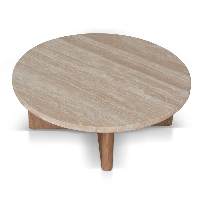 CCF8666-NI Travertine Marble 100cm Round Coffee Table - White Wash