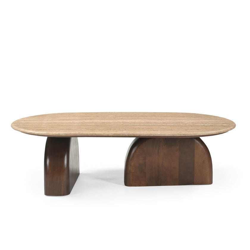 CCF8716-RB 1.2m Travertine Top Oval Coffee Table - Walnut