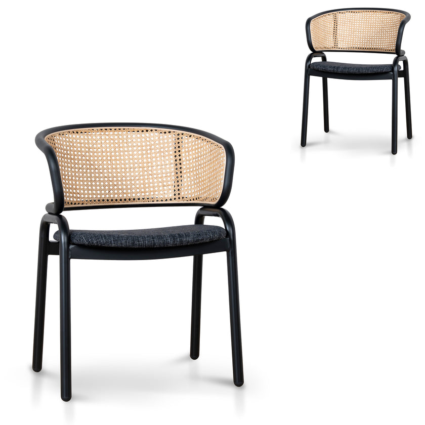 CDC12046-SD Fabric Dining Chair - Dark Grey with Rattan Back (Set of 2)