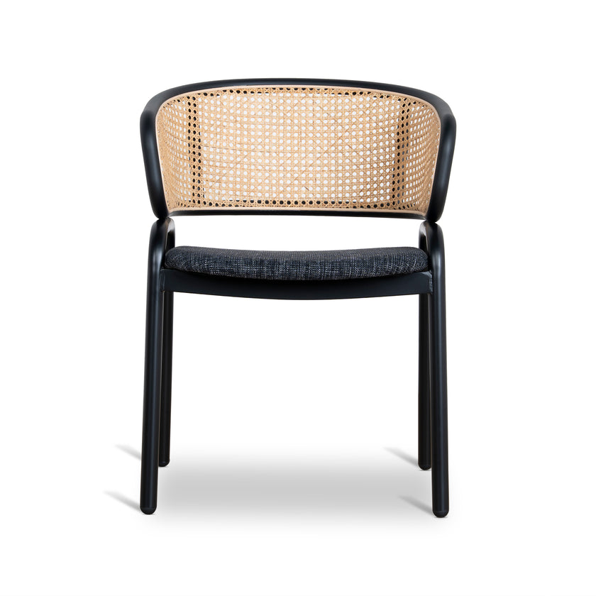 CDC12046-SD Fabric Dining Chair - Dark Grey with Rattan Back (Set of 2)