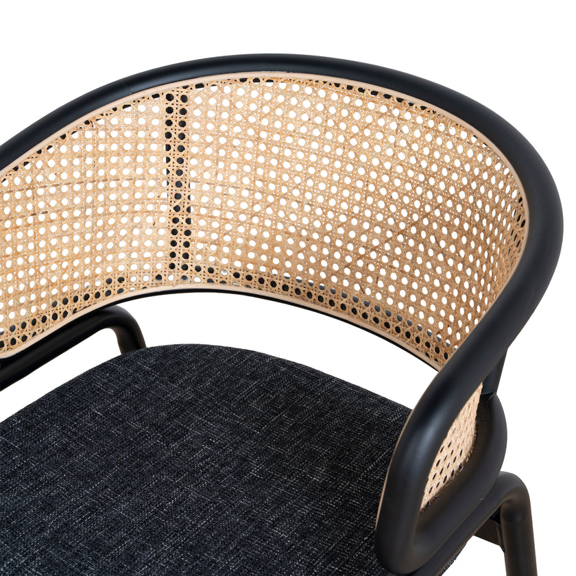 CDC12046-SD Fabric Dining Chair - Dark Grey with Rattan Back (Set of 2)