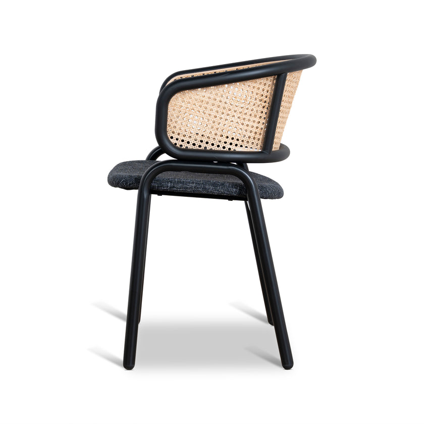 CDC12046-SD Fabric Dining Chair - Dark Grey with Rattan Back (Set of 2)