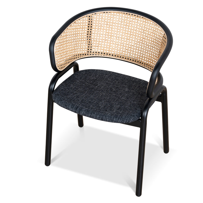 CDC12046-SD Fabric Dining Chair - Dark Grey with Rattan Back (Set of 2)