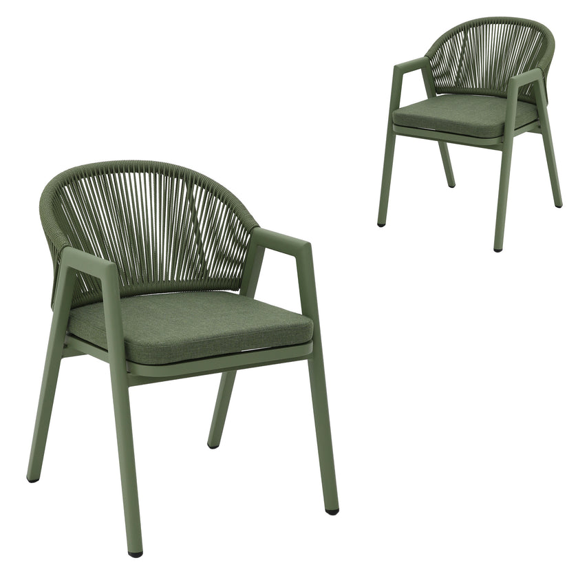 CDC12622-KT Green Rattan Outdoor Dining Chair - Sand Green Cushion (Set of 2)