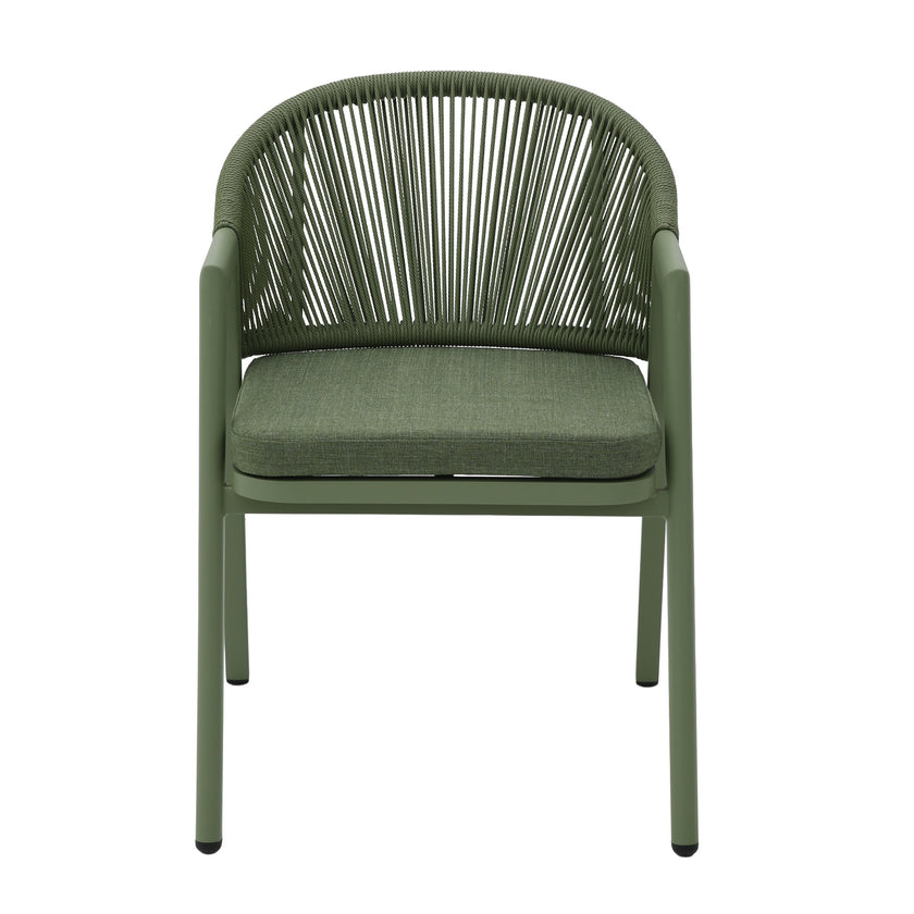 CDC12622-KT Green Rattan Outdoor Dining Chair - Sand Green Cushion (Set of 2)