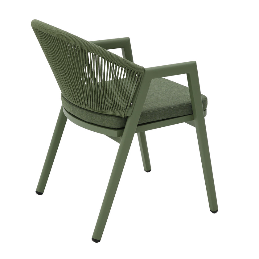CDC12622-KT Green Rattan Outdoor Dining Chair - Sand Green Cushion (Set of 2)