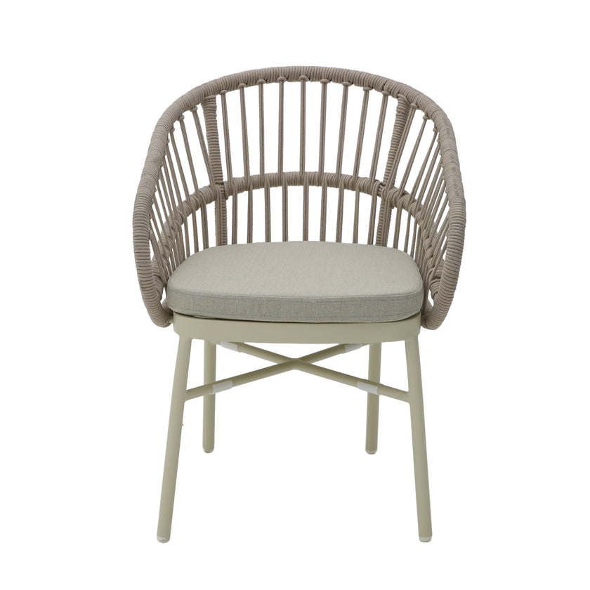 CDC12623-KT Taupe Rattan Outdoor Dining Chair - Beige Cushion (Set of 2)