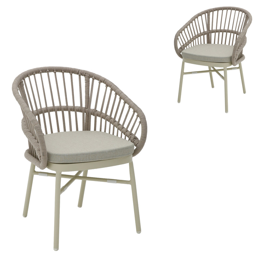 CDC12623-KT Taupe Rattan Outdoor Dining Chair - Beige Cushion (Set of 2)