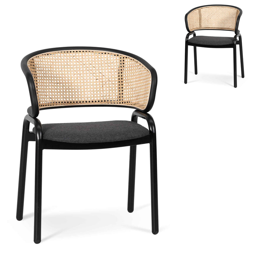 CDC6885-SD Fabric Natural Rattan Dining Chair - Black