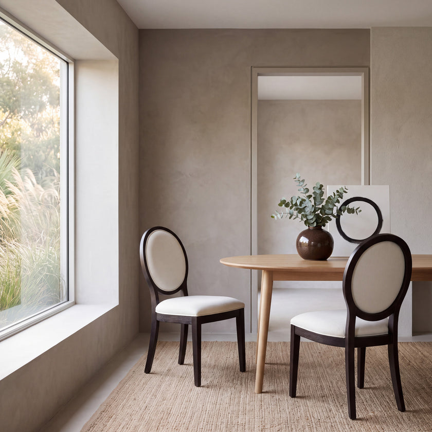 CDC8012-LJ Light Beige Fabric Dining Chair - Black Frame (Set of 2)