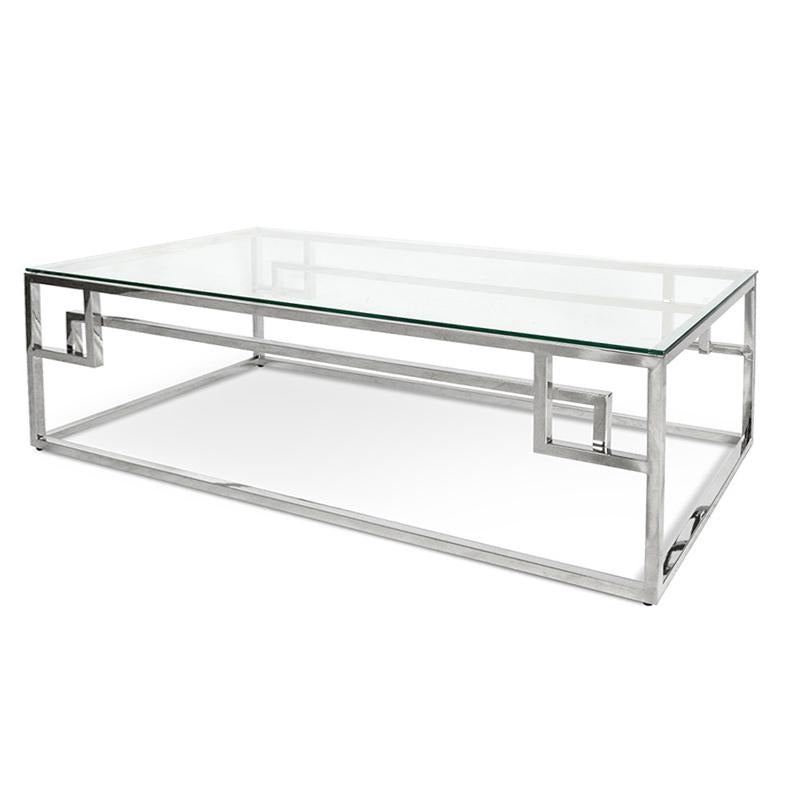 Ex Display - CCF1076-BS 1.2m Coffee Table With Tempered Glass - Stainless Steel Base