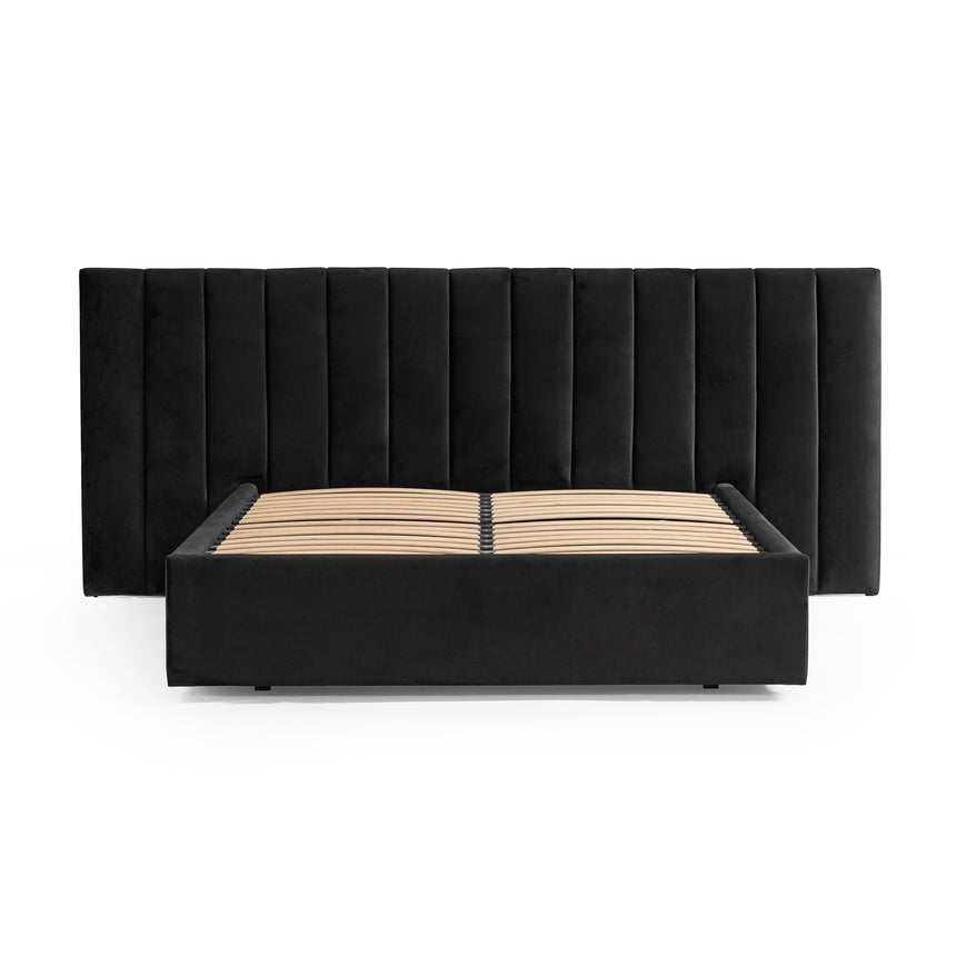 CBD6932-MI Wide Base King Sized Bed Frame - Black Velvet with Storage