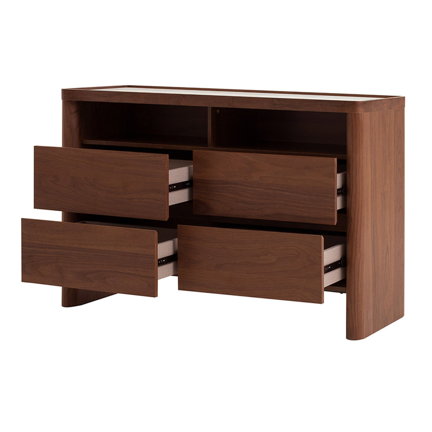 Ex Display - CDT10242-IG Glass Top Chest of Drawer - Walnut