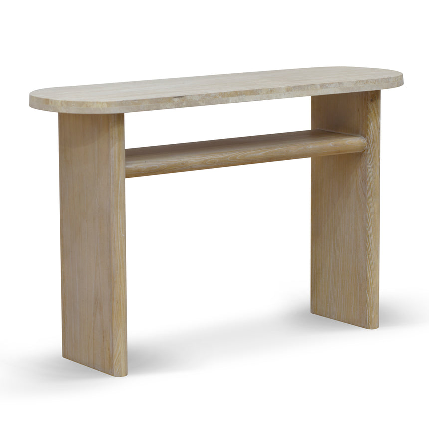 CST8795-NY 45cm Brushed Gold Side Table - Travertine