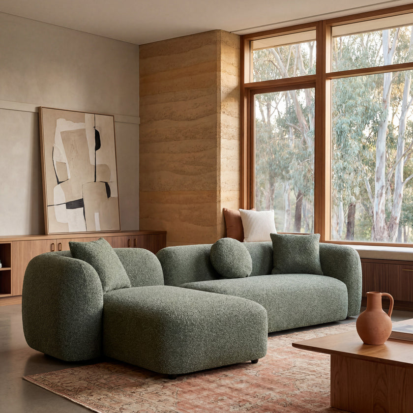 CLC10388-AE 3 Seater Left Chaise Sofa - Amazon Green