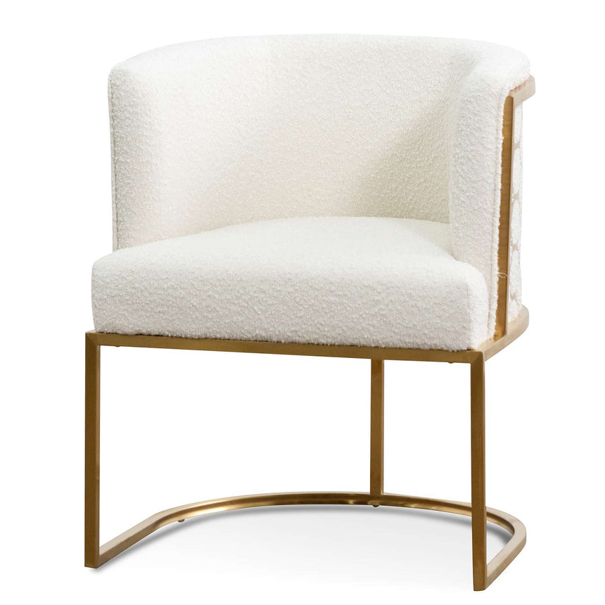 Ex Display - CLC6673-BS Ivory White Boucle Lounge Chair - Brushed Gold