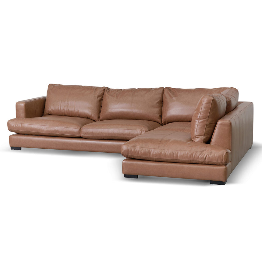 LC8592-KSO 4 Seater Left Chaise Leather Sofa - Caramel Brown