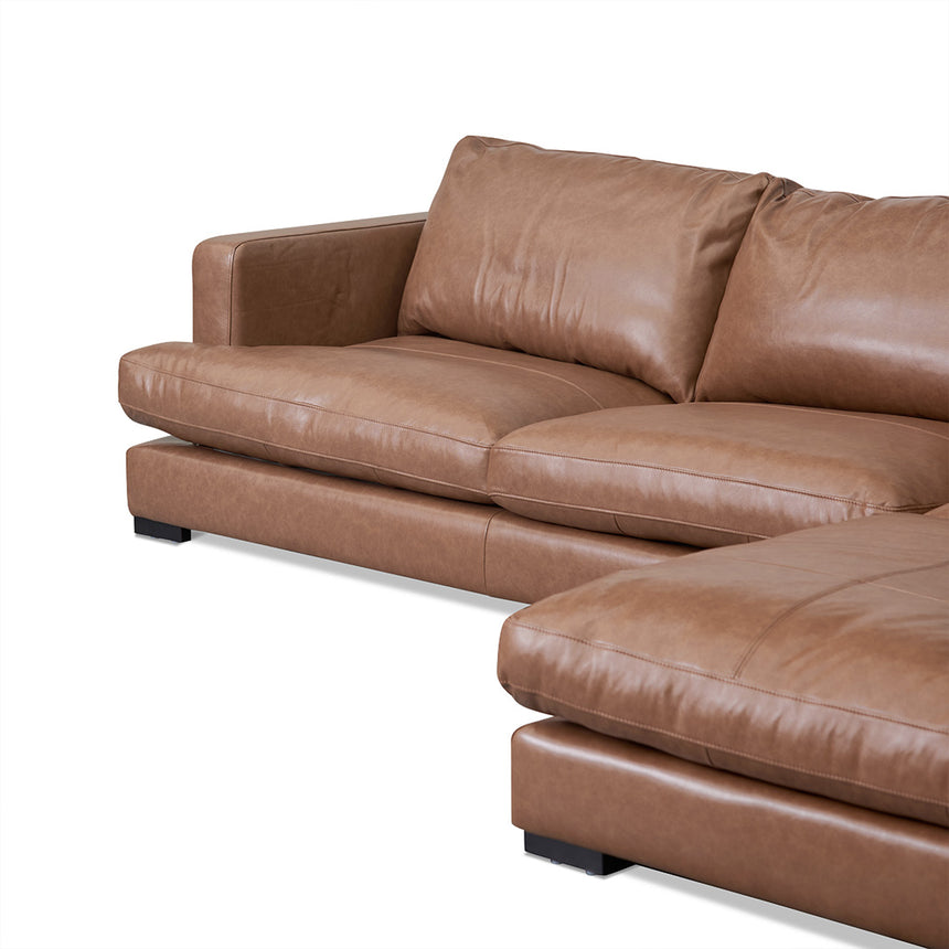 CLC8319-KSO 4 Seater Right Chaise Leather Sofa - Caramel Brown