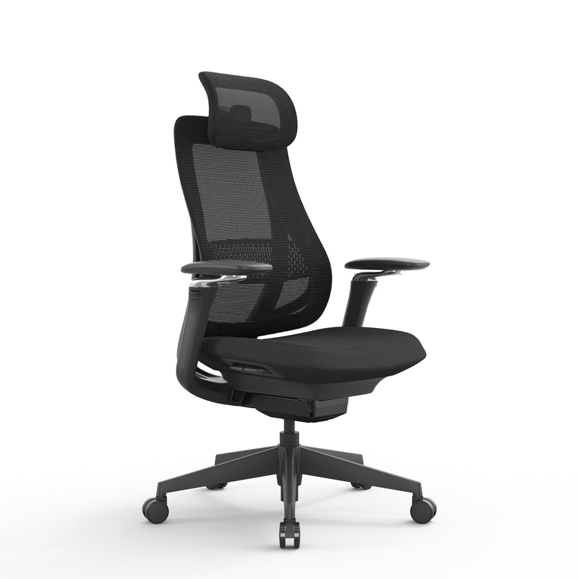 COC12631-AV Mesh Office Chair - Full Black with Headrest