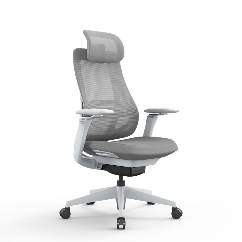 COC12632-AV Mesh Office Chair - Light Grey with Headrest