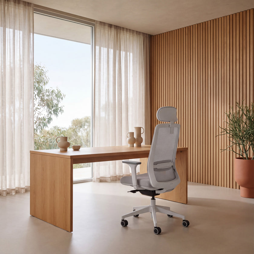COC8505-LF Mesh Office Chair - Cloud Grey with White Base