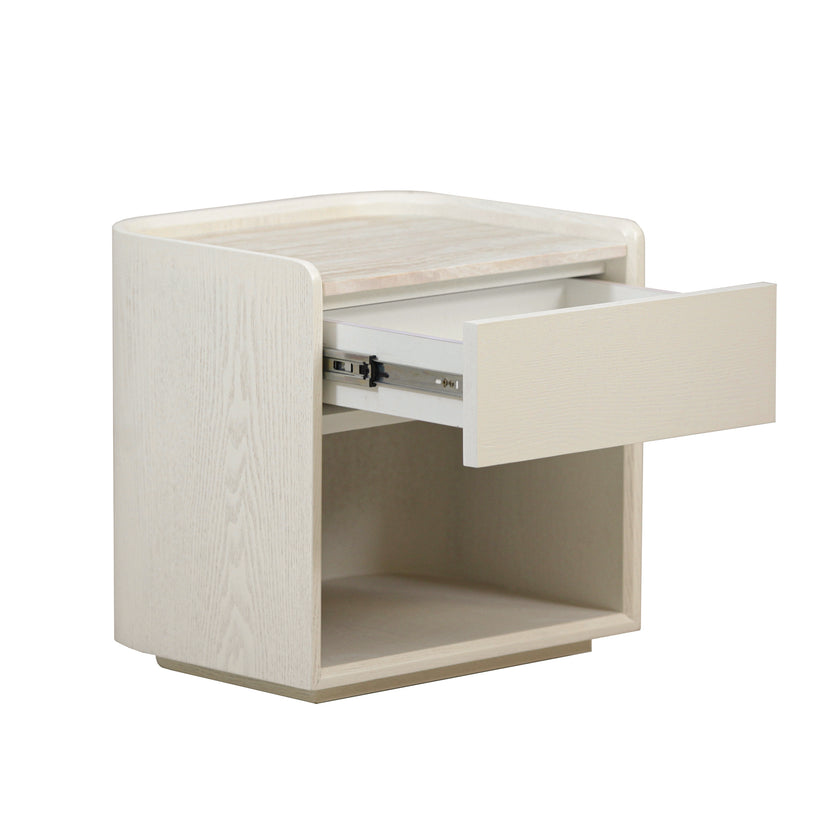 CST10179-DW 50cm Travertine Bedside Table - Ivory Oat