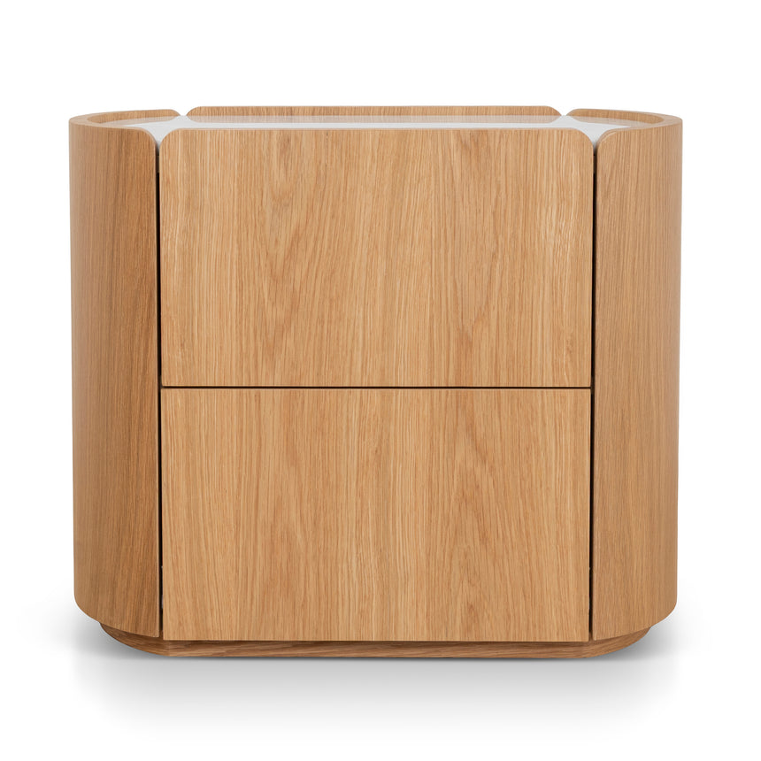 CST10300-CN 60cm Bedside Table - Natural Oak with Marble Top