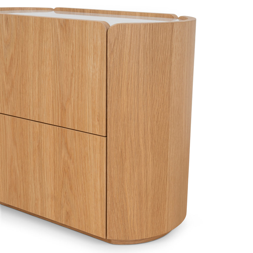CST10300-CN 60cm Bedside Table - Natural Oak with Marble Top