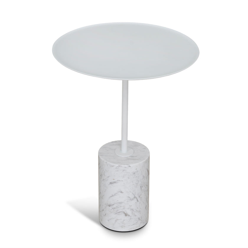 CST10979-NY 45cm Matte White Side Table - Carrara Marble