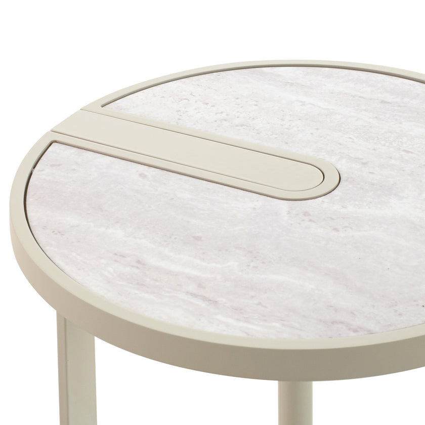 CST12573-IG Beige Glass Side Table - Warm Grey