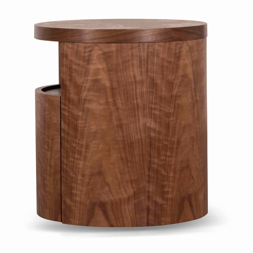 Ex Display - CST6787-BB Round Wooden Bedside Table With Drawer - Walnut