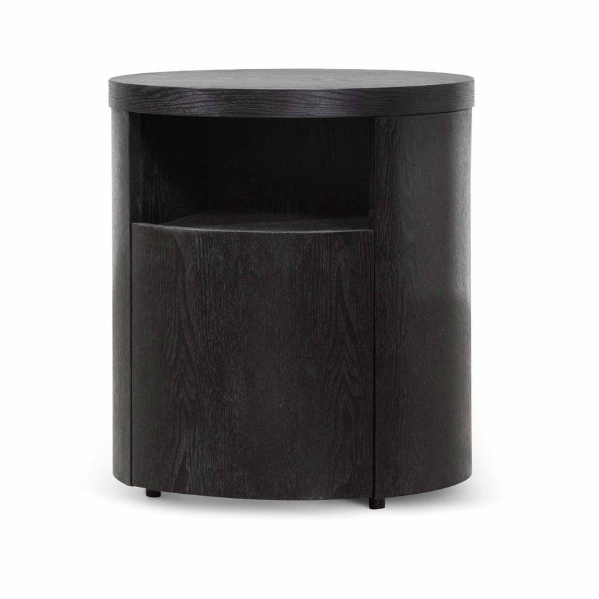 Ex Display - CST6788-BB Round Wooden Bedside Table With Drawer - Black Mountain