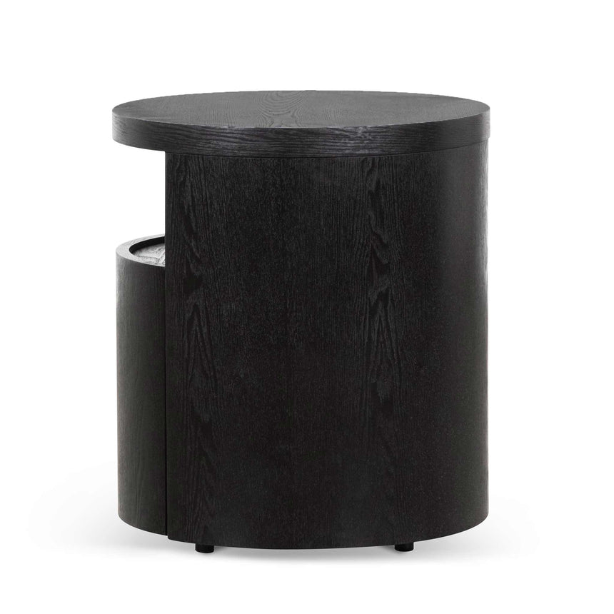 Ex Display - CST6788-BB Round Wooden Bedside Table With Drawer - Black Mountain