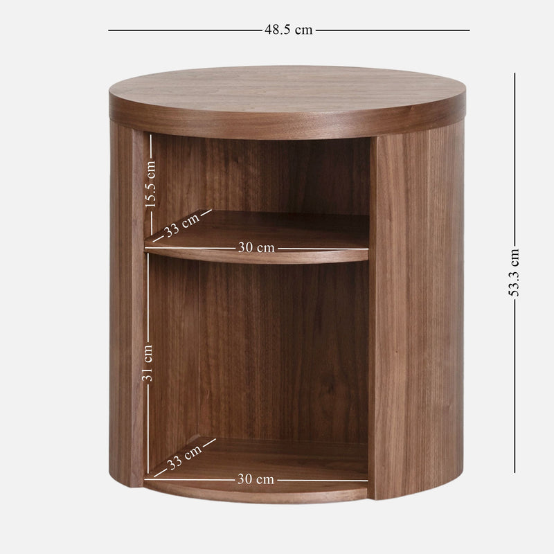 Table Rounding Vs Bedside Rounding CST8083-BB Round Wooden Bedside Table - Walnut | Calibre Furniture