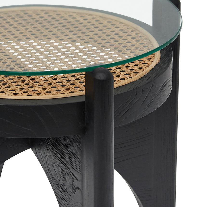 CST8142-NI 50cm Round Glass Side Table - Black